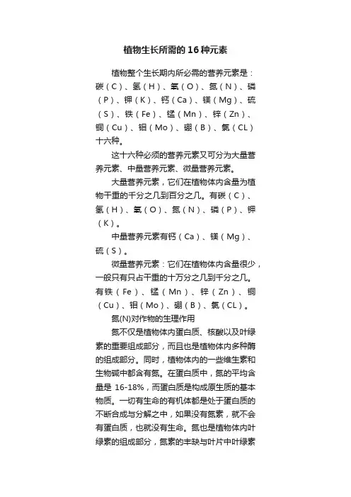 植物生长所需的16种元素