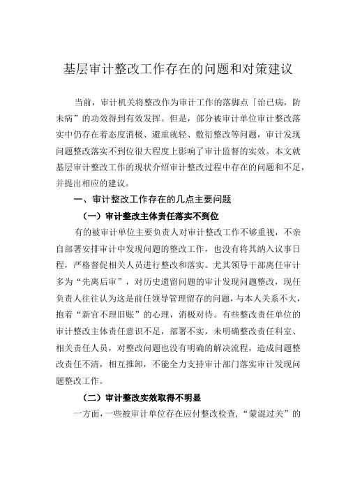 基层审计整改工作存在的问题和对策建议