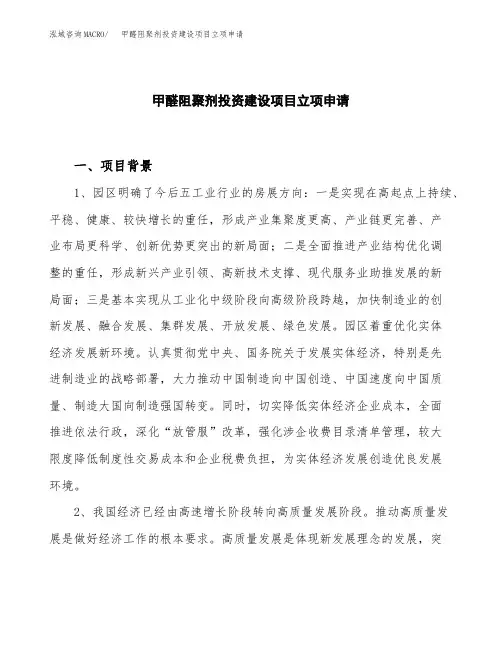甲醛阻聚剂投资建设项目立项申请(样本)