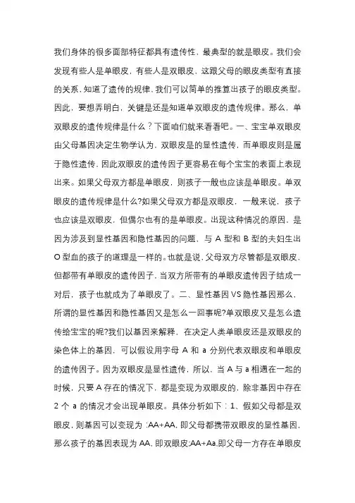 单双眼皮的遗传规律