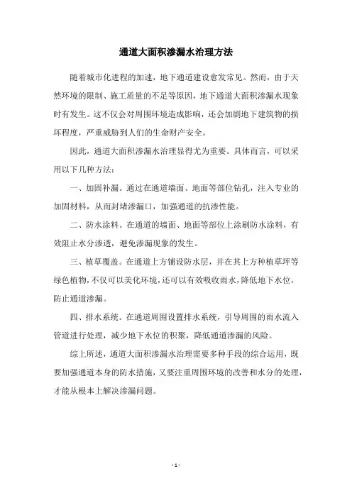 通道大面积渗漏水治理方法
