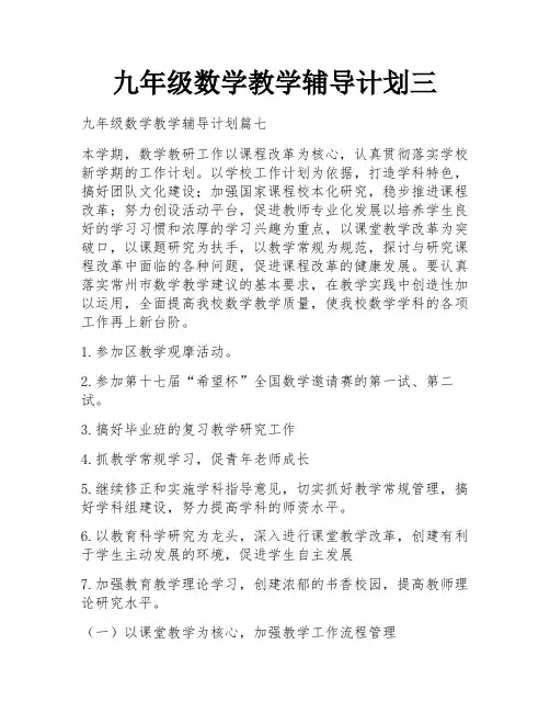 九年级数学教学辅导计划三