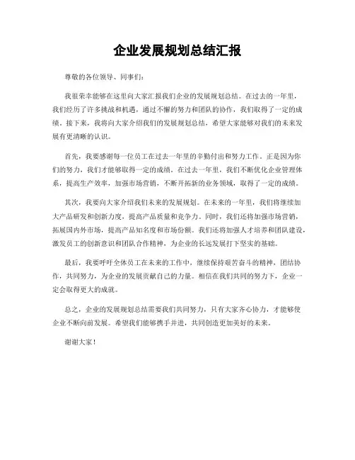 企业发展规划总结汇报