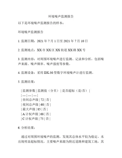 环境噪声监测报告