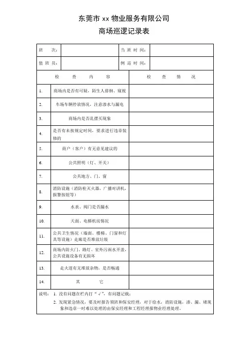 物业商场巡逻记录表