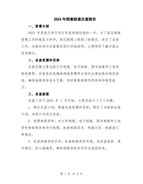 2024年档案检查自查报告