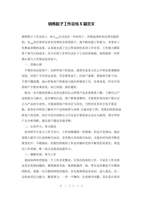 销售鞋子工作总结5篇范文
