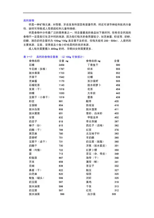 表11常见食物矿物质含量表