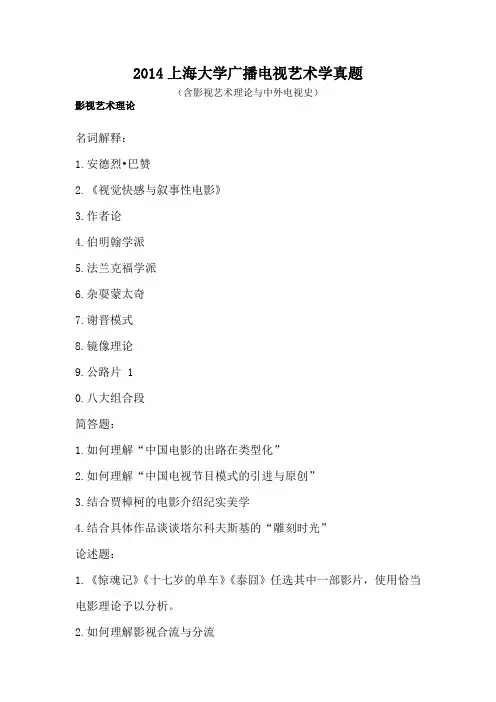2014上海大学广播电视艺术学真题
