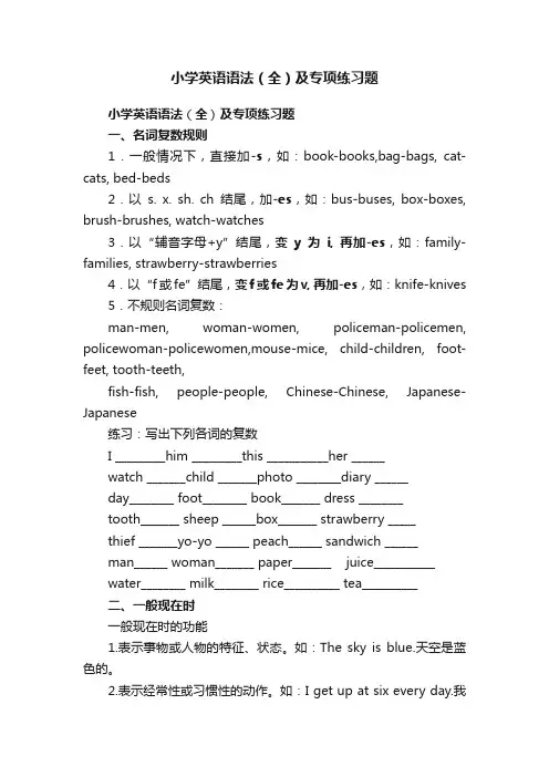 小学英语语法（全）及专项练习题