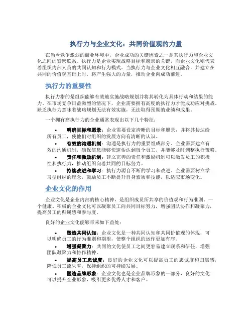 执行力与企业文化：共同价值观的力量