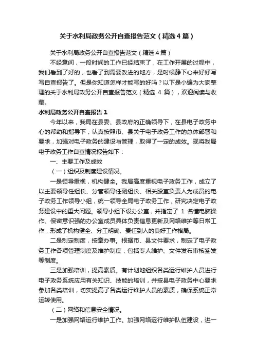 关于水利局政务公开自查报告范文（精选4篇）