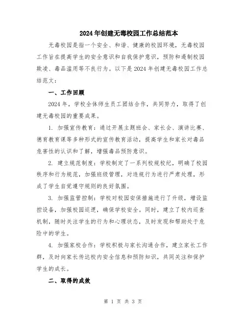 2024年创建无毒校园工作总结范本
