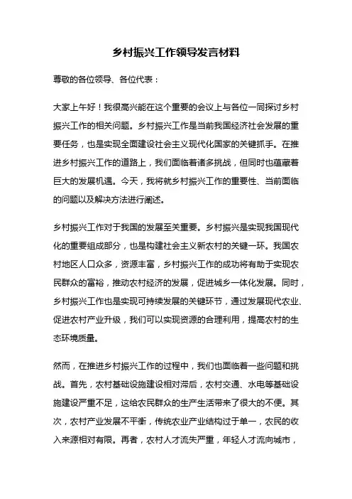乡村振兴工作领导发言材料