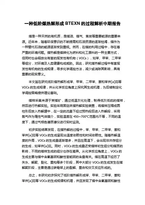 一种低阶煤热解形成BTEXN的过程解析中期报告