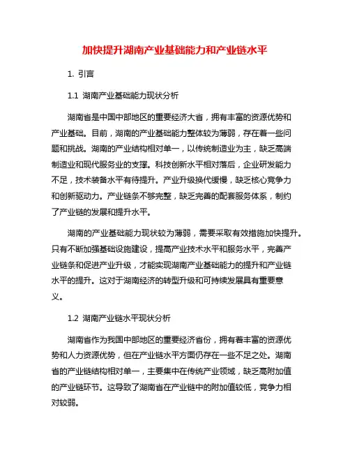 加快提升湖南产业基础能力和产业链水平