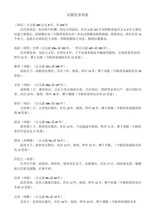 汉朝皇帝列表