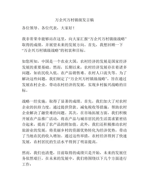 万企兴万村镇级发言稿