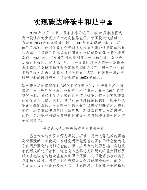 实现碳达峰碳中和是中国