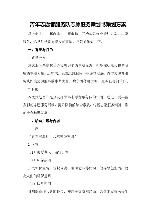 青年志愿者服务队志愿服务策划书策划方案