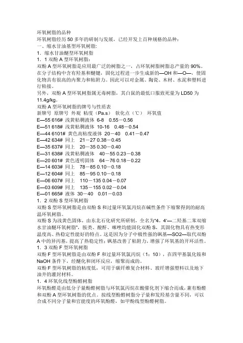 环氧树脂的品种