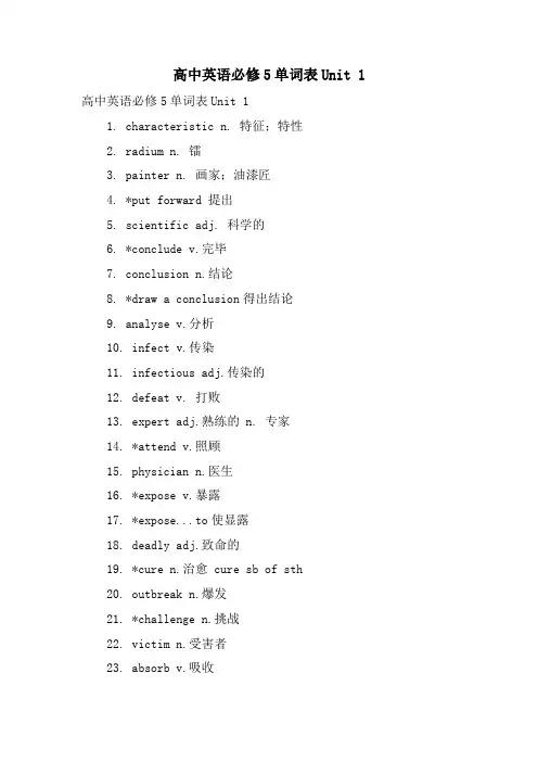 高中英语必修5单词表Unit 1