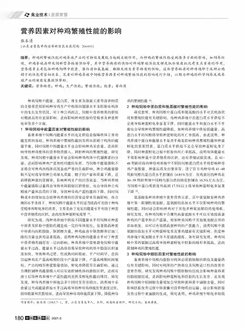 营养因素对种鸡繁殖性能的影响