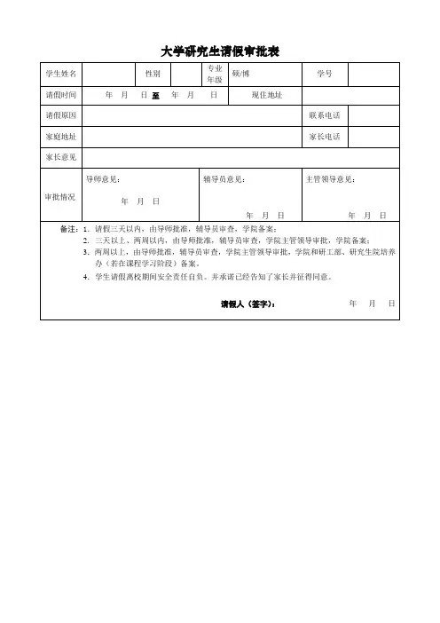 大学研究生请假审批表