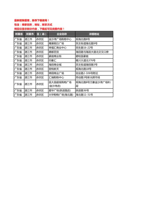 新版广东省湛江市赤坎区商场企业公司商家户名录单联系方式地址大全13家