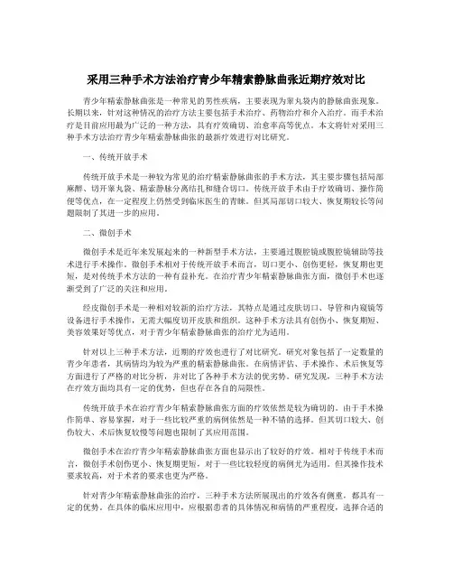 采用三种手术方法治疗青少年精索静脉曲张近期疗效对比