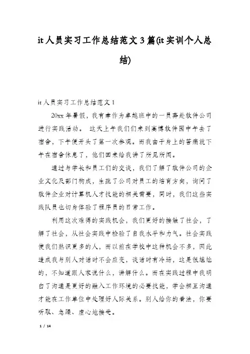 it人员实习工作总结范文3篇(it实训个人总结)