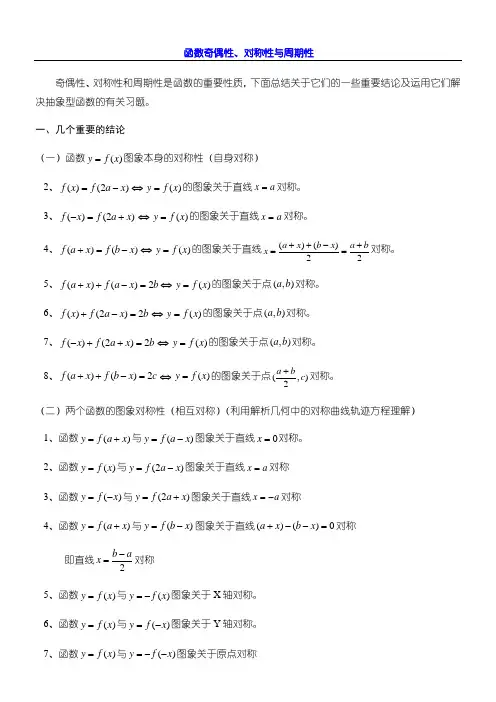 函数奇偶性、对称性与周期性有关结论