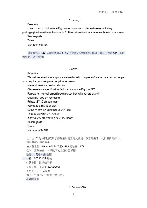 发盘、还盘、接受范文详细中英