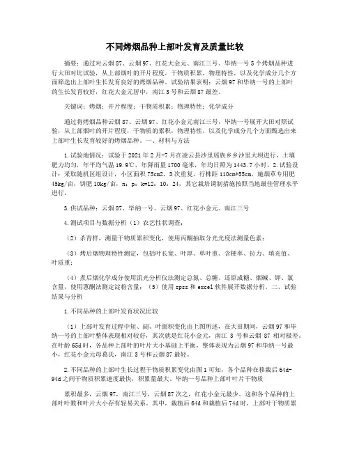 不同烤烟品种上部叶发育及质量比较