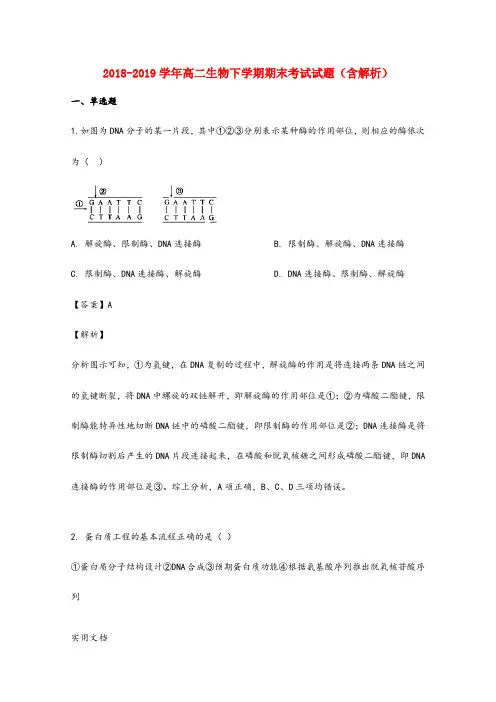 2018-2019学年高二生物下学期期末考试试题(含解析) (2)