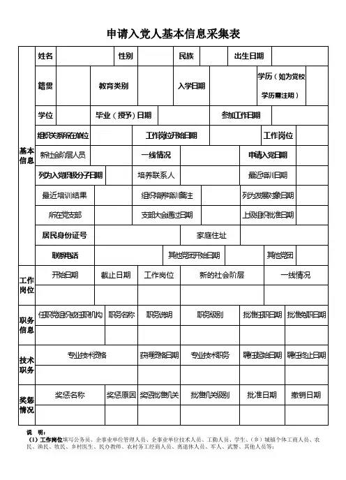 申请入党人基本信息采集表1