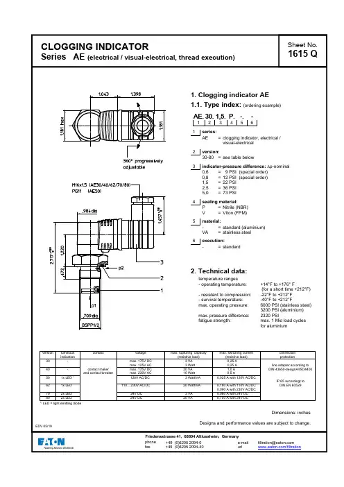Clogging Indicator Series AE 电子 视觉电子型号指示器说明书