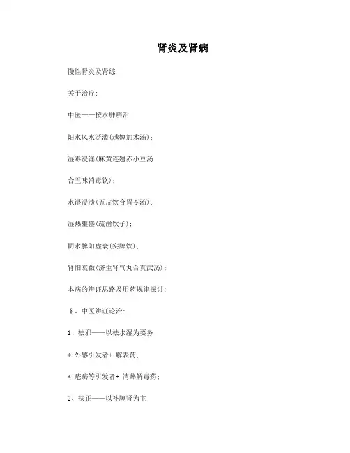 慢性肾炎及肾综中西医诊疗常规