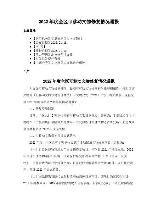 2022年度全区可移动文物修复情况通报