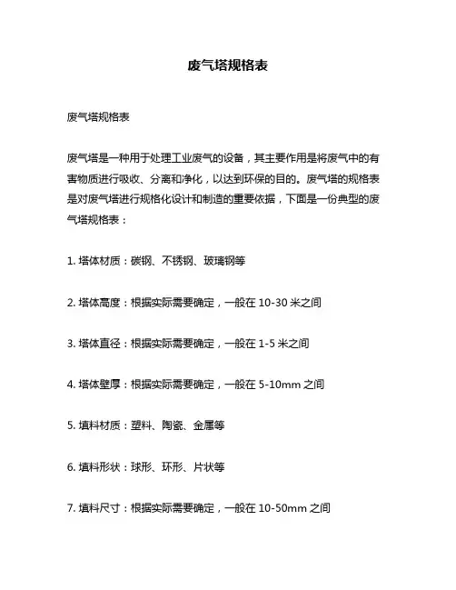 废气塔规格表