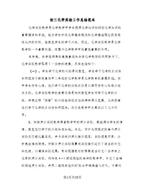 初三化学实验工作总结范本(四篇)