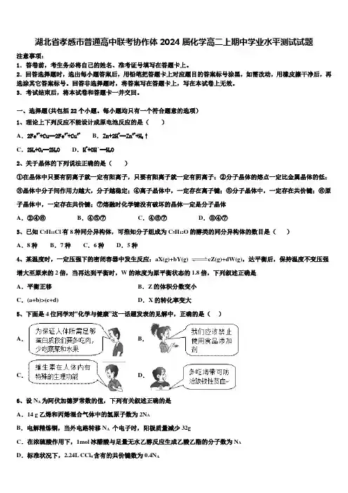 湖北省孝感市普通高中联考协作体2024届化学高二上期中学业水平测试试题含解析