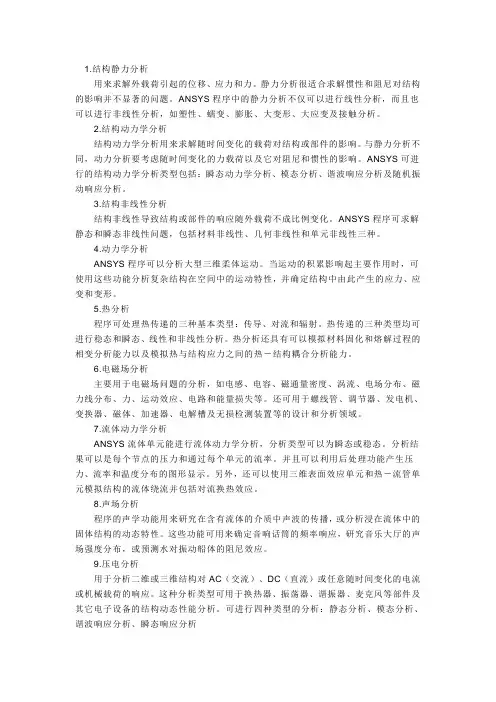 ANSYS软件提供的分析类型