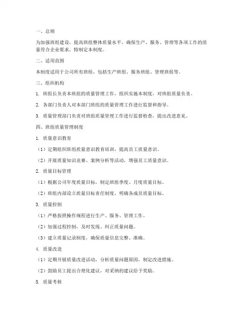班组建设质量管理制度范本