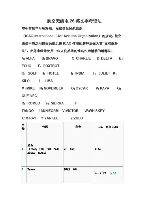 航空无线电26英文字母表达