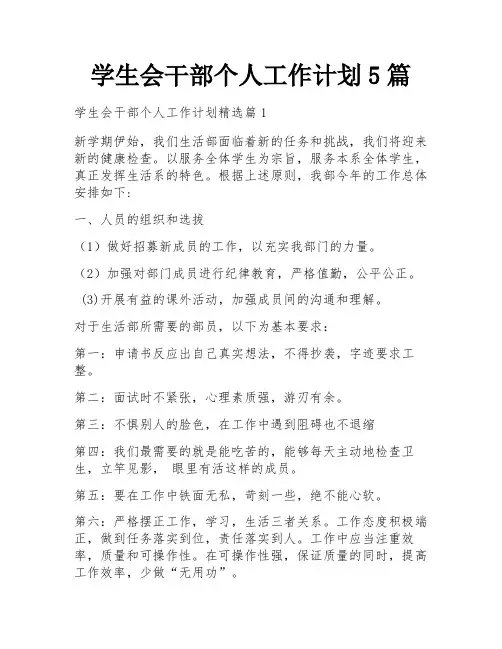 学生会干部个人工作计划5篇