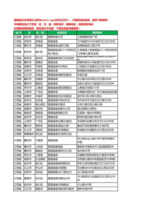 2020新版江西省圆通快递工商企业公司商家名录名单联系电话号码地址大全603家