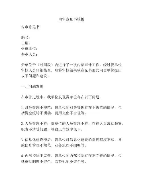 内审意见书模板