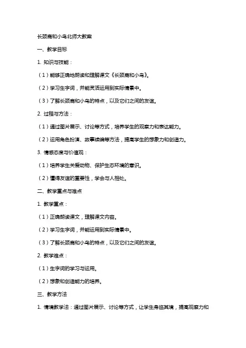 长颈鹿和小鸟北师大教案