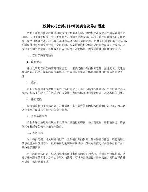 浅析农村公路几种常见病害及养护措施